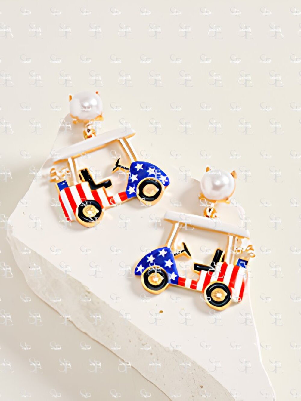 USA 250th Patriotic Golf Cart Statement Earrings